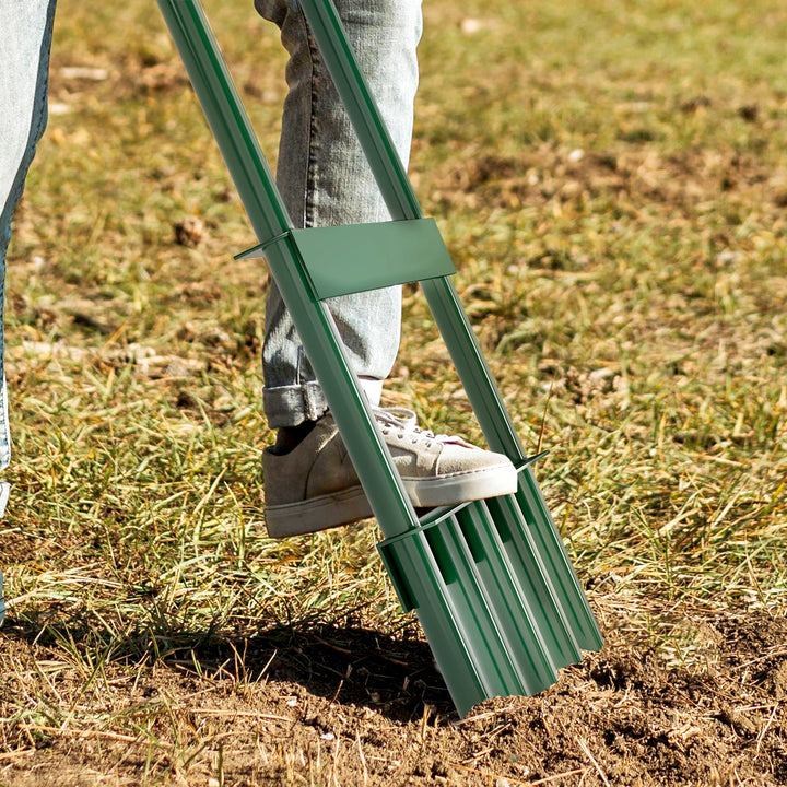 Arejador de Relva com com 5 Espigões Arejador de Relva Manual com Cabo Antiderrapante para Jardim e Cuidado do Relvado 30x4x94 cm Verde Escuro