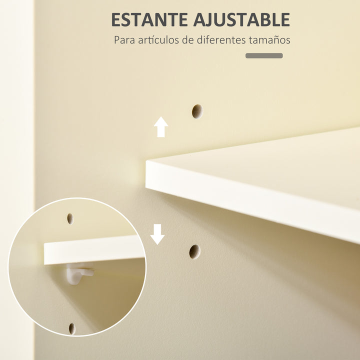 Carrinho de Cozinha com 2 Armários Porta Corredeira 2 Gavetas e Barra para Panos Móvel Aparador com Rodas para Sala de Jantar 110x49,5x89,5cm Creme