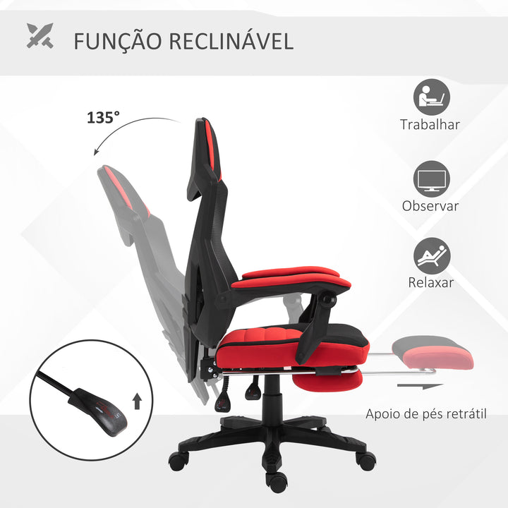 Cadeira de Escritório reclinável altura ajustável até 135º 58x72x(108-118)cm Vermelho