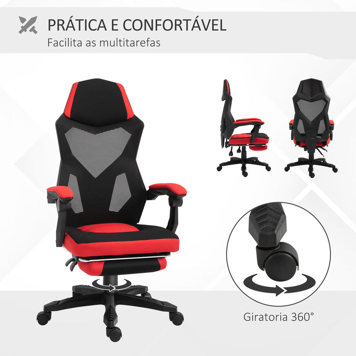 Cadeira de Escritório reclinável altura ajustável até 135º 58x72x(108-118)cm Vermelho