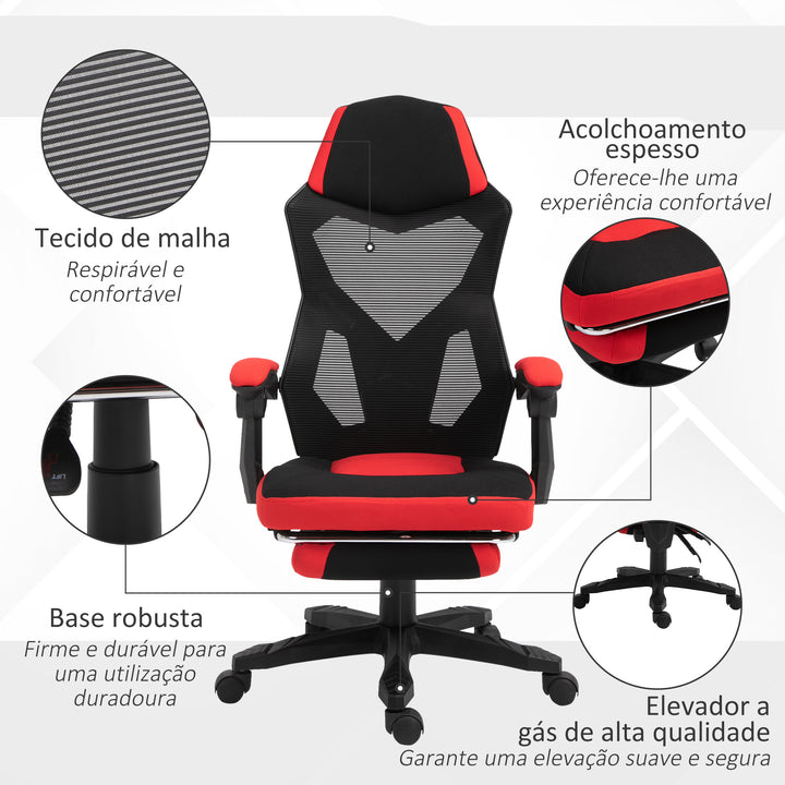 Cadeira de Escritório reclinável altura ajustável até 135º 58x72x(108-118)cm Vermelho