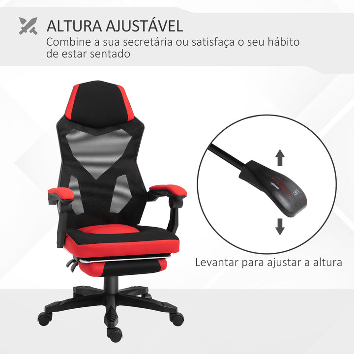 Cadeira de Escritório reclinável altura ajustável até 135º 58x72x(108-118)cm Vermelho