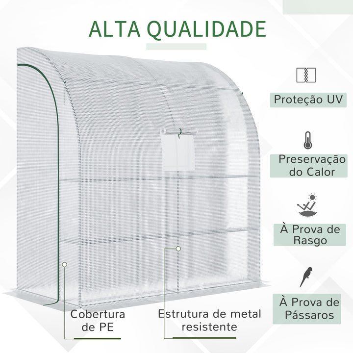 Estufa Pequena Estufa de Exterior com Janelas Prateleiras de 3 Níveis e Estrutura de Aço Estufa para Cultivo de Plantas Flores 200x100x215 cm Branco