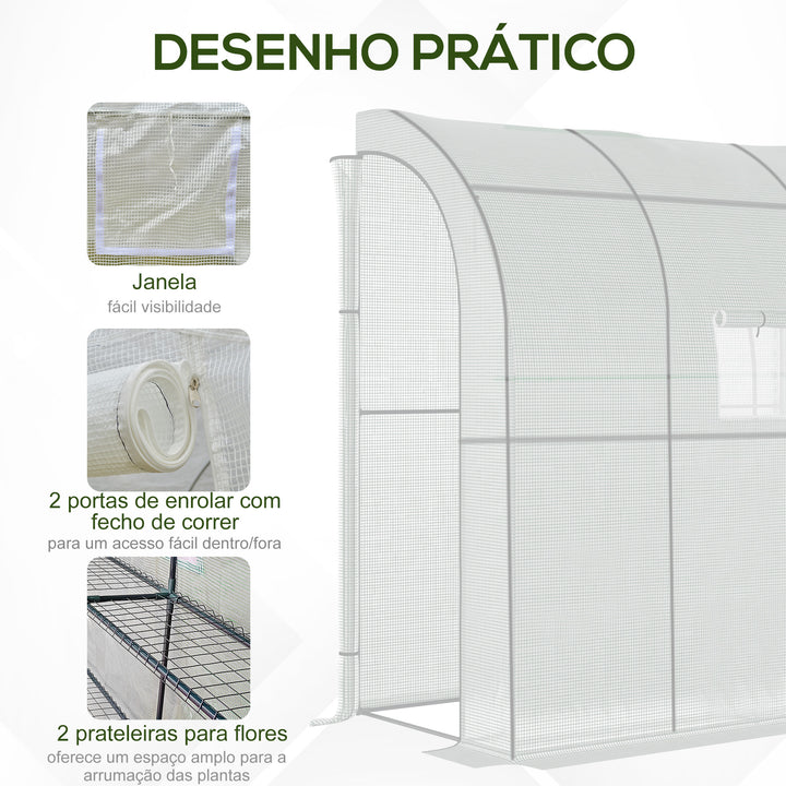 Estufa Pequena Estufa de Exterior com Janelas Prateleiras de 3 Níveis e Estrutura de Aço Estufa para Cultivo de Plantas Flores 200x100x215 cm Branco