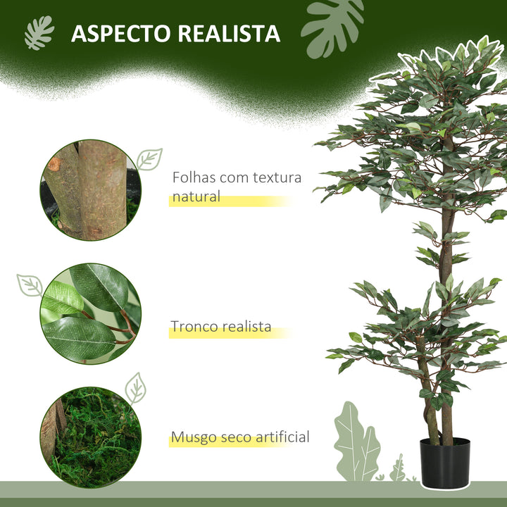 Planta Artificial Ficus 150 cm Planta Artificial com 1008 Folhas Musgo e Vaso Planta Artificial Decorativa para Interior e Exterior Casa Sala de Estar Escritório Verde