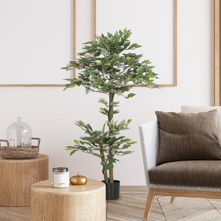Planta Artificial Ficus 150 cm Planta Artificial com 1008 Folhas Musgo e Vaso Planta Artificial Decorativa para Interior e Exterior Casa Sala de Estar Escritório Verde