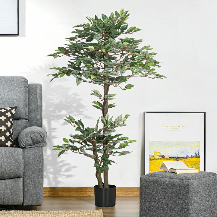 Planta Artificial Ficus 150 cm Planta Artificial com 1008 Folhas Musgo e Vaso Planta Artificial Decorativa para Interior e Exterior Casa Sala de Estar Escritório Verde