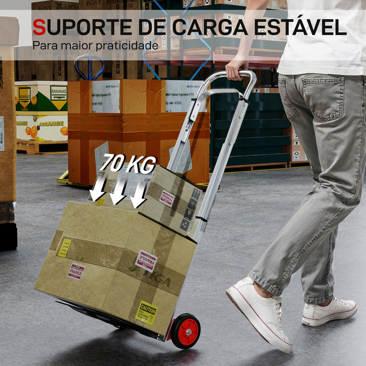 Carro de Transporte Dobrável de Alumínio com Cabo Telescópico Ajustável Carga 90 kg para Garagem, Escritório Bagagem Viagens Mudanças e Compras 40x41x108 cm Prateado e Preto
