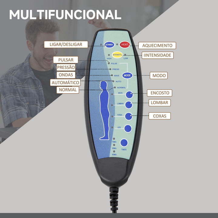 Cadeira de Escritório com 6 Pontos de Massagem Giratória com Encosto Reclinável 135º Função de Aquecimento Apoio para os Pés Retrátil Altura Ajustável e Controlo Remoto 62x67x113-120 cm Cinza
