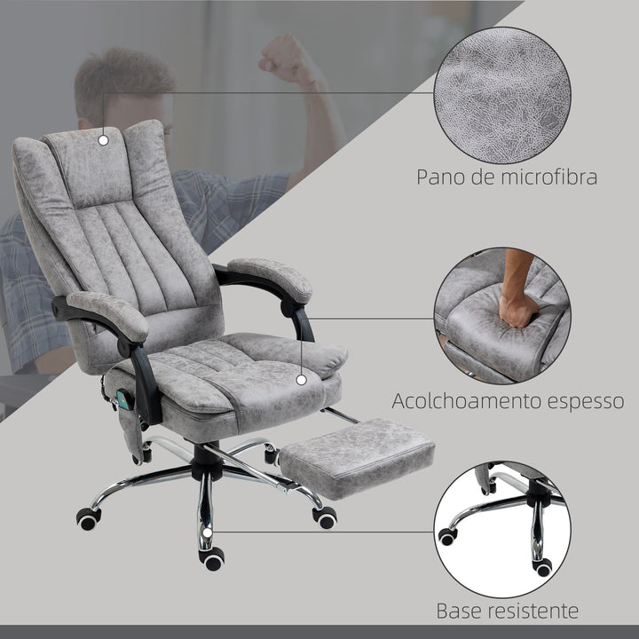 Cadeira de Escritório com 6 Pontos de Massagem Giratória com Encosto Reclinável 135º Função de Aquecimento Apoio para os Pés Retrátil Altura Ajustável e Controlo Remoto 62x67x113-120 cm Cinza