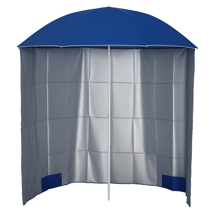 Chapéu de Sol de Praia com Painel Lateral Ø220x220 cm Chapéu de Sol com Manivela Manual 8 Hastes de Aço e Bolsa de Transporte para Jardim Piscina Azul