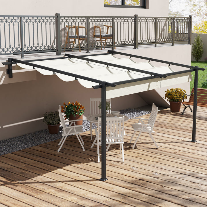 Pérgola de Parede 4x3 m Pérgola de Jardim com Teto Retrátil de Poliéster e Estrutura de Aço para Festas Casamentos Creme e Cinza Escuro