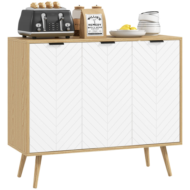 Aparador de Cozinha Moderno Móvel Buffet Auxiliar com Prateleiras Ajustáveis 2 Armários e Anti-Tombo Carga Máx. 50 kg para Sala de Estar 191,5x35x77,4 cm Branco e Madeira