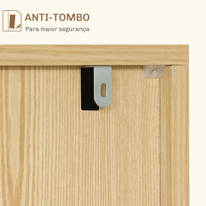 Aparador de Cozinha Moderno Móvel Buffet Auxiliar com Prateleiras Ajustáveis 2 Armários e Anti-Tombo Carga Máx. 50 kg para Sala de Estar 191,5x35x77,4 cm Branco e Madeira