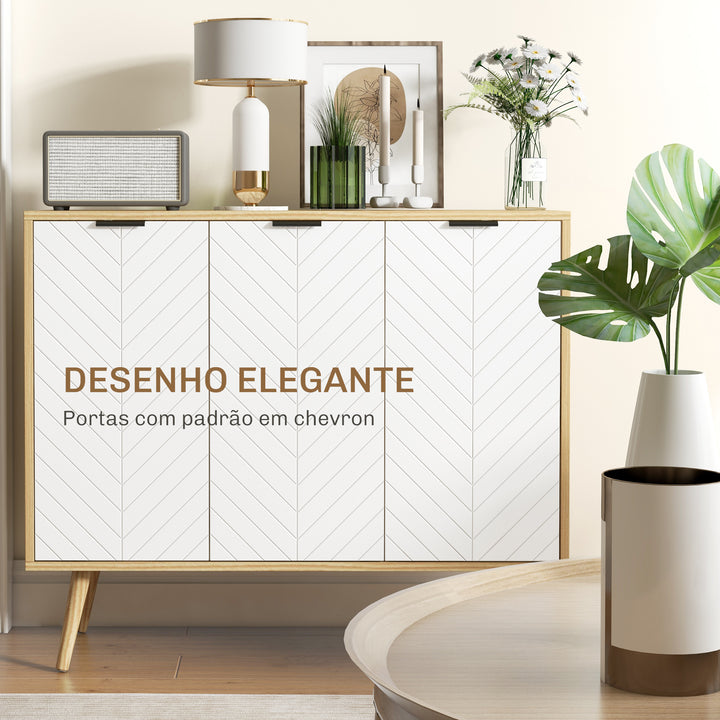 Aparador de Cozinha Moderno Móvel Buffet Auxiliar com Prateleiras Ajustáveis 2 Armários e Anti-Tombo Carga Máx. 50 kg para Sala de Estar 191,5x35x77,4 cm Branco e Madeira