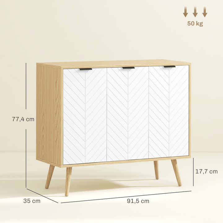 Aparador de Cozinha Moderno Móvel Buffet Auxiliar com Prateleiras Ajustáveis 2 Armários e Anti-Tombo Carga Máx. 50 kg para Sala de Estar 191,5x35x77,4 cm Branco e Madeira