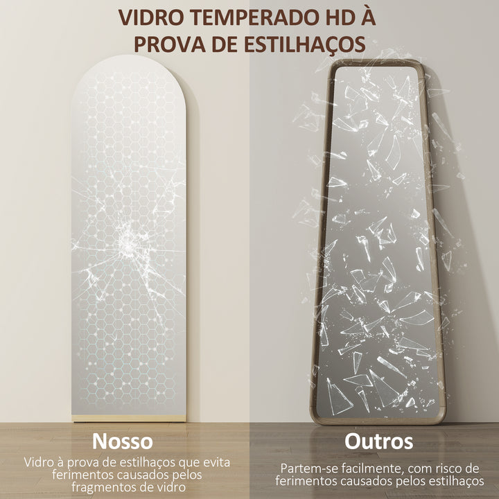 Espelho de Pé Curvado 160x50 cm Espelho de Corpo Inteiro sem Moldura Base de Madeira para Sala Quarto Corredor Entrada Prata e Preto