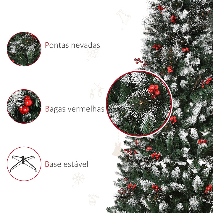 Árvore de Natal Artificial 180cm Ignífugo com 539 Ramos 51 Bagas Folhas de PVC Base Dobrável e Suporte Metálico Decoração de Natal para Interiores Verde