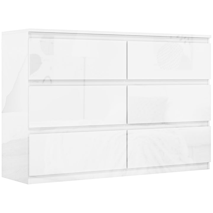 Cómoda com 6 Gavetas de Madeira Cómoda de Dormitório Cómoda Branca para Sala de Estar Estilo Moderno 112x34x75 cm Branco Brilhante