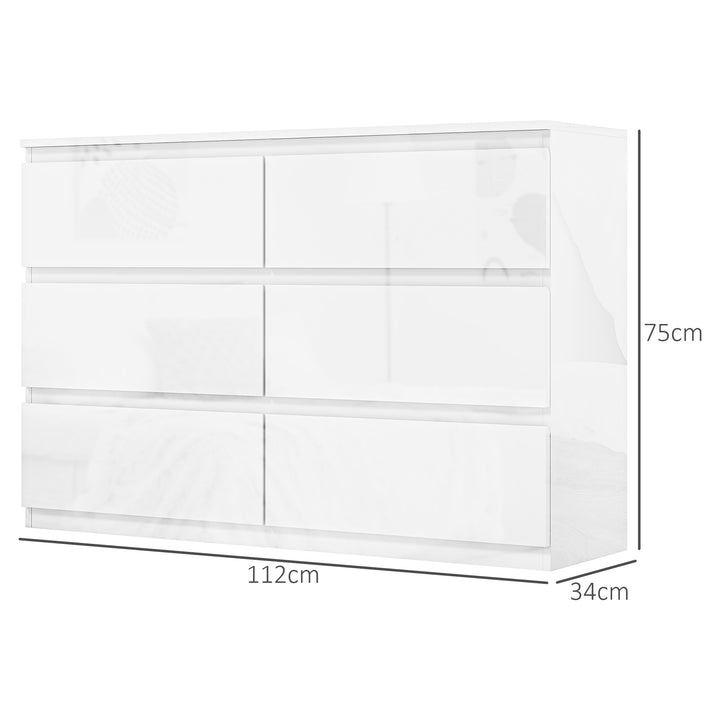 Cómoda com 6 Gavetas de Madeira Cómoda de Dormitório Cómoda Branca para Sala de Estar Estilo Moderno 112x34x75 cm Branco Brilhante