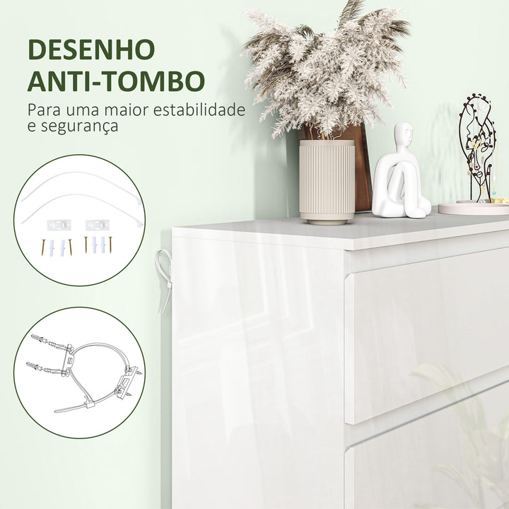 Cómoda com 6 Gavetas de Madeira Cómoda de Dormitório Cómoda Branca para Sala de Estar Estilo Moderno 112x34x75 cm Branco Brilhante