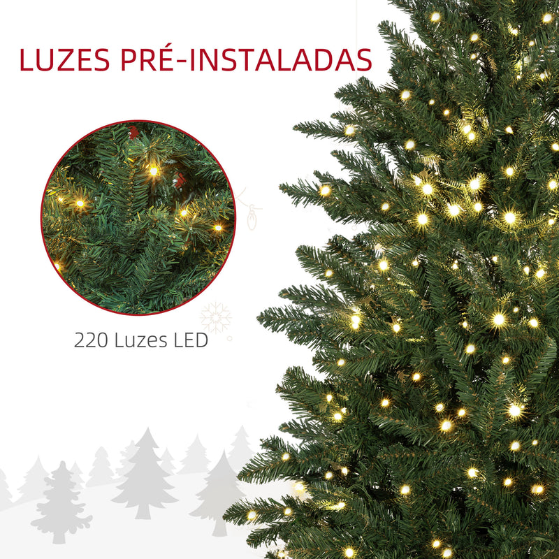 Árvore de Natal 150 cm Árvore de Natal Artificial com 220 Luzes LED 588 Ramos e Suporte de Metal Árvore Natalina para Sala Interior Verde