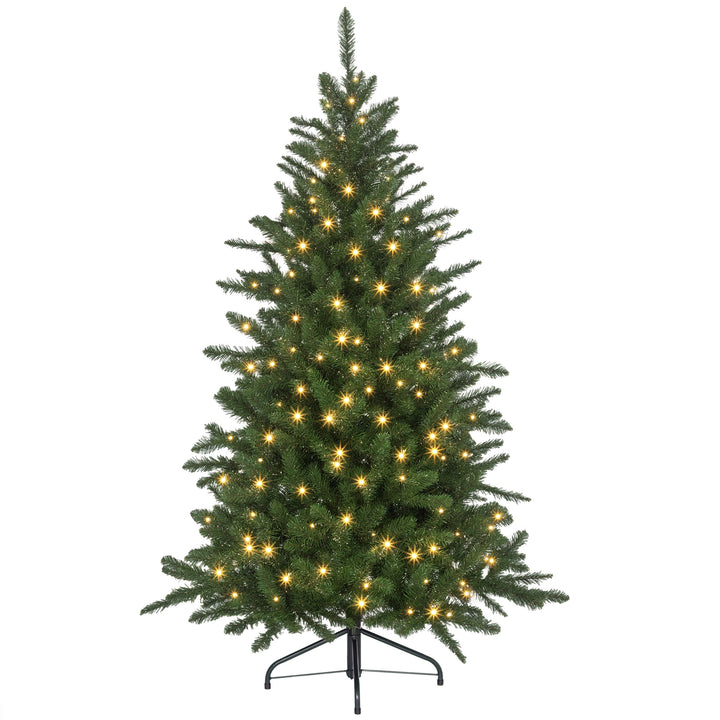 Árvore de Natal 150 cm Árvore de Natal Artificial com 220 Luzes LED 588 Ramos e Suporte de Metal Árvore Natalina para Sala Interior Verde