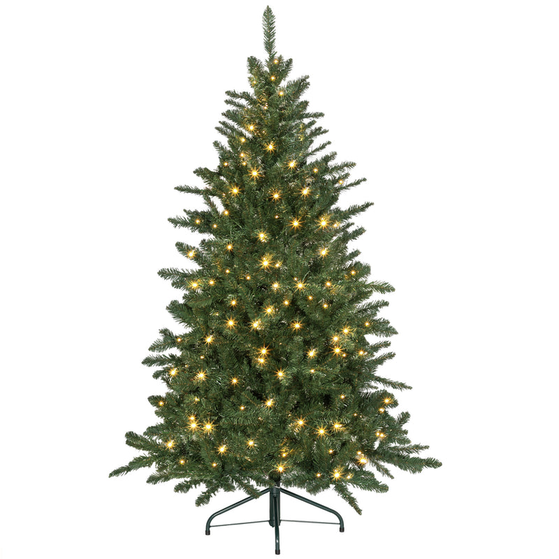 Árvore de Natal 150 cm Árvore de Natal Artificial com 220 Luzes LED 588 Ramos e Suporte de Metal Árvore Natalina para Sala Interior Verde