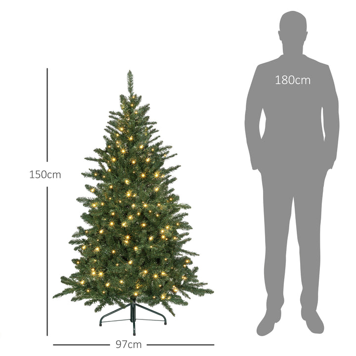 Árvore de Natal 150 cm Árvore de Natal Artificial com 220 Luzes LED 588 Ramos e Suporte de Metal Árvore Natalina para Sala Interior Verde