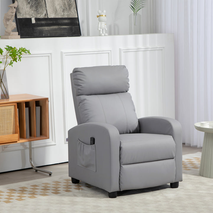 Poltrona de Massagem Poltrona Relax Reclinável com Controlo Remoto 2 Áreas de Massagem 8 Programas 5 Níveis de Intensidade Estofado em PU 68x88x98 cm Cinzento