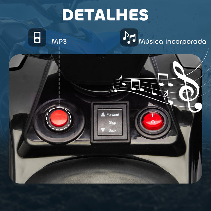 Quadriciclo Elétrico para Crianças 6 V Quadriciclo para Crianças de 3-8 Anos com Velocidade até 3?km/h Faróis e Música 70x42x45 cm Azul