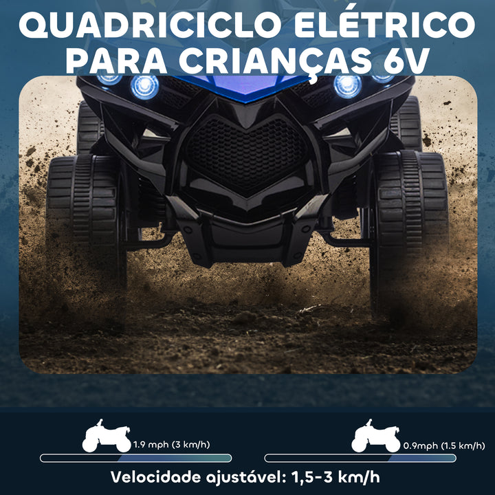 Quadriciclo Elétrico para Crianças 6 V Quadriciclo para Crianças de 3-8 Anos com Velocidade até 3?km/h Faróis e Música 70x42x45 cm Azul