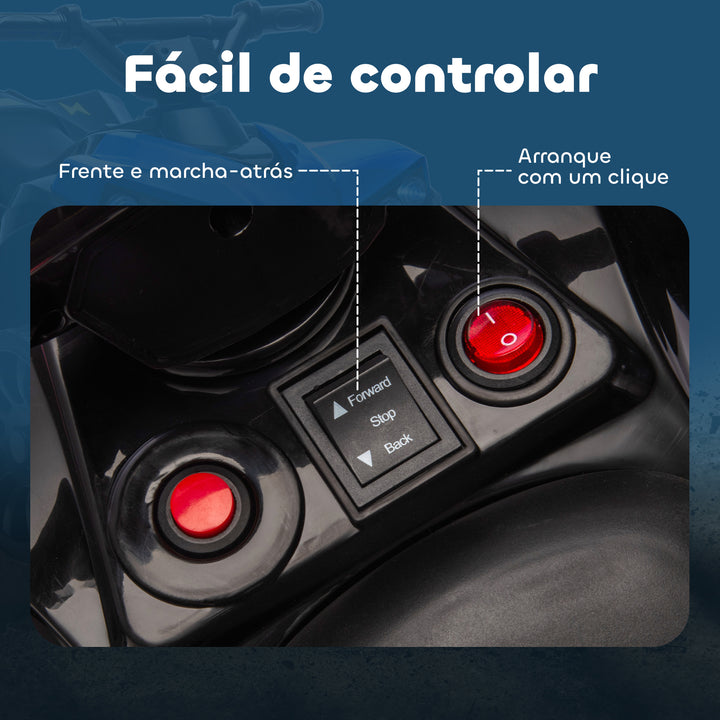 Quadriciclo Elétrico para Crianças 6 V Quadriciclo para Crianças de 3-8 Anos com Velocidade até 3?km/h Faróis e Música 70x42x45 cm Azul