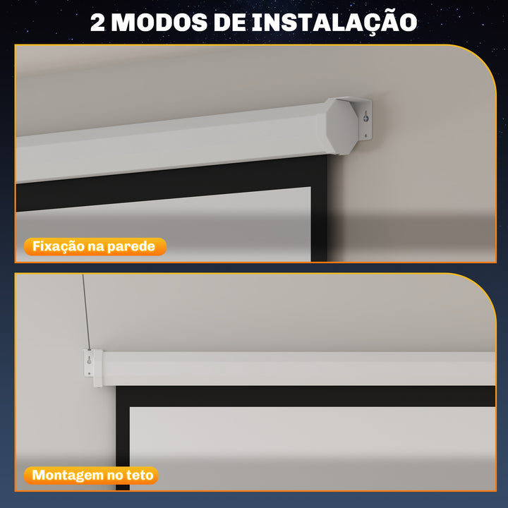 Tela de Projeção de 84 Polegadas Tela de Projetor Manual Formato 4:3 4K Ecrã de Projeção Montagem na Parede ou Teto para Cinema em Casa Escritório Interior e Exterior 181x8x138 cm Branco