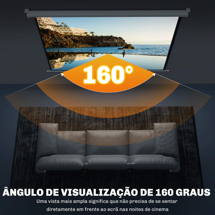 Tela de Projeção de 84 Polegadas Tela de Projetor Manual Formato 4:3 4K Ecrã de Projeção Montagem na Parede ou Teto para Cinema em Casa Escritório Interior e Exterior 181x8x138 cm Branco