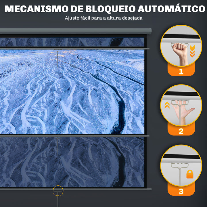 Tela de Projeção de 84 Polegadas Tela de Projetor Manual Formato 4:3 4K Ecrã de Projeção Montagem na Parede ou Teto para Cinema em Casa Escritório Interior e Exterior 181x8x138 cm Branco