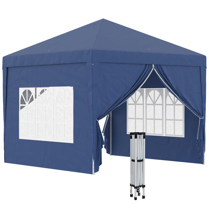 Tenda de Jardim com Paredes Laterais Amovíveis Janelas Porta com Zíper e Bolsa de Transporte 295x295x195-258 cm Azul