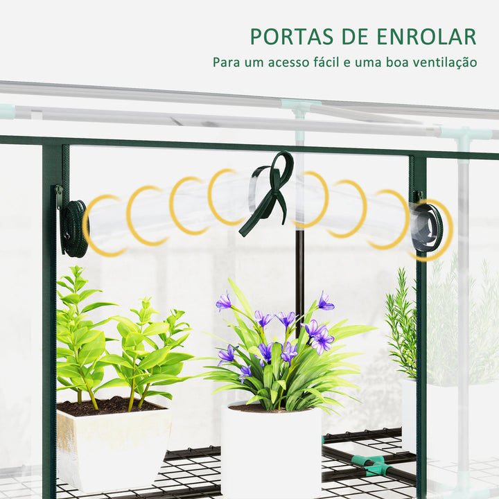 Estufa Pequena Estufa de Exterior com Prateleiras de 3 Níveis Portas com Fecho de Correr e Estrutura de Aço Estufa para Cultivar Plantas Flores 215x46x151 cm Transparente