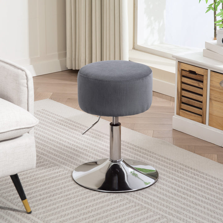 Banco de Bar Giratório Banco Alta de Cozinha Ajustável em Altura 52-66 cm Estofado em Veludo Giratória a 360° para Sala de Jantar Tocador Balcão Cinzento