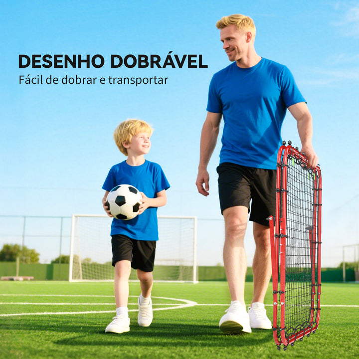 Rede de Rebote Dobrável para Treino Desportivo Ajustável em 5 Níveis de Ângulo com Tubo de Aço para Futebol Ténis e Basebol 100x95x90 cm Vermelho
