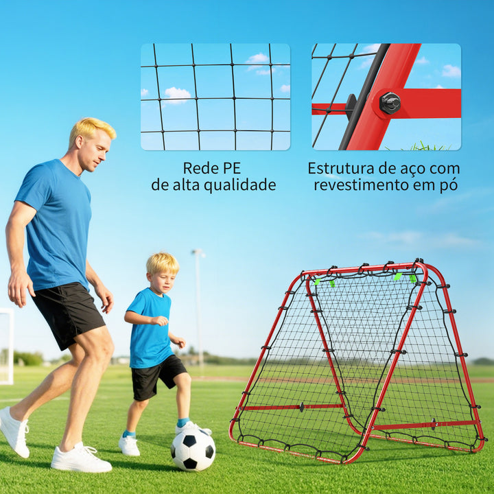 Rede de Rebote Dobrável para Treino Desportivo Ajustável em 5 Níveis de Ângulo com Tubo de Aço para Futebol Ténis e Basebol 100x95x90 cm Vermelho