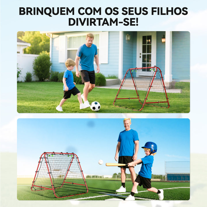 Rede de Rebote Dobrável para Treino Desportivo Ajustável em 5 Níveis de Ângulo com Tubo de Aço para Futebol Ténis e Basebol 100x95x90 cm Vermelho