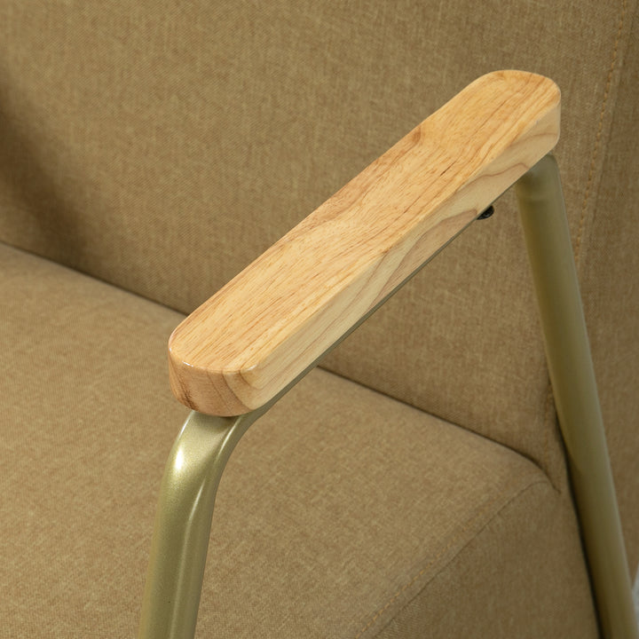 Poltrona de Sala Poltrona Individual com Apoios de Braços Estrutura em Aço Dourado Estilo Moderno para Sala de Estar Quarto 62x81x92 cm Castanho