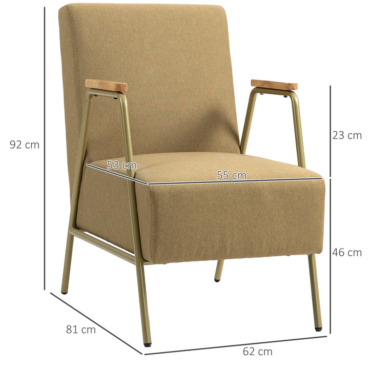 Poltrona de Sala Poltrona Individual com Apoios de Braços Estrutura em Aço Dourado Estilo Moderno para Sala de Estar Quarto 62x81x92 cm Castanho