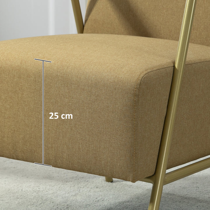 Poltrona de Sala Poltrona Individual com Apoios de Braços Estrutura em Aço Dourado Estilo Moderno para Sala de Estar Quarto 62x81x92 cm Castanho