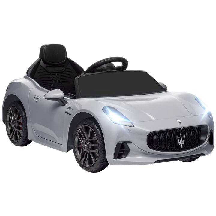 Carro Elétrico para Crianças acima de 3 Anos Carro Maserati Gran Turismo Folgore Carro Elétrico com Bateria 12V Controlo Remoto Faróis Buzina e Música MP3 98x59x43 cm Cinza