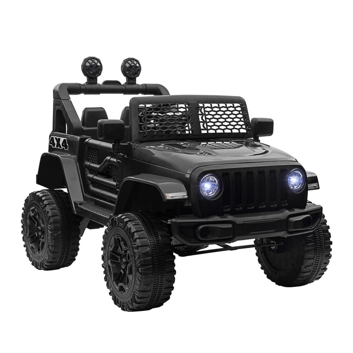 Carro Elétrico para Crianças a partir dos 3 Anos Veículo Todo-o-Terreno com Bateria de 12V 2 Motores Controlo Remoto 2,4G Faróis Buzina Velocidade Ajustável Suporta 30 kg 100x65x72 cm Preto