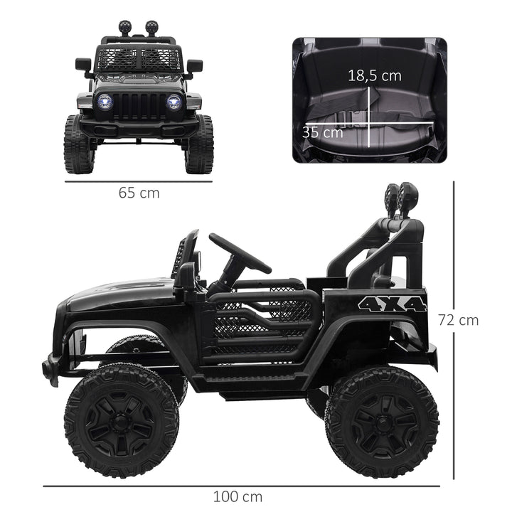Carro Elétrico para Crianças a partir dos 3 Anos Veículo Todo-o-Terreno com Bateria de 12V 2 Motores Controlo Remoto 2,4G Faróis Buzina Velocidade Ajustável Suporta 30 kg 100x65x72 cm Preto