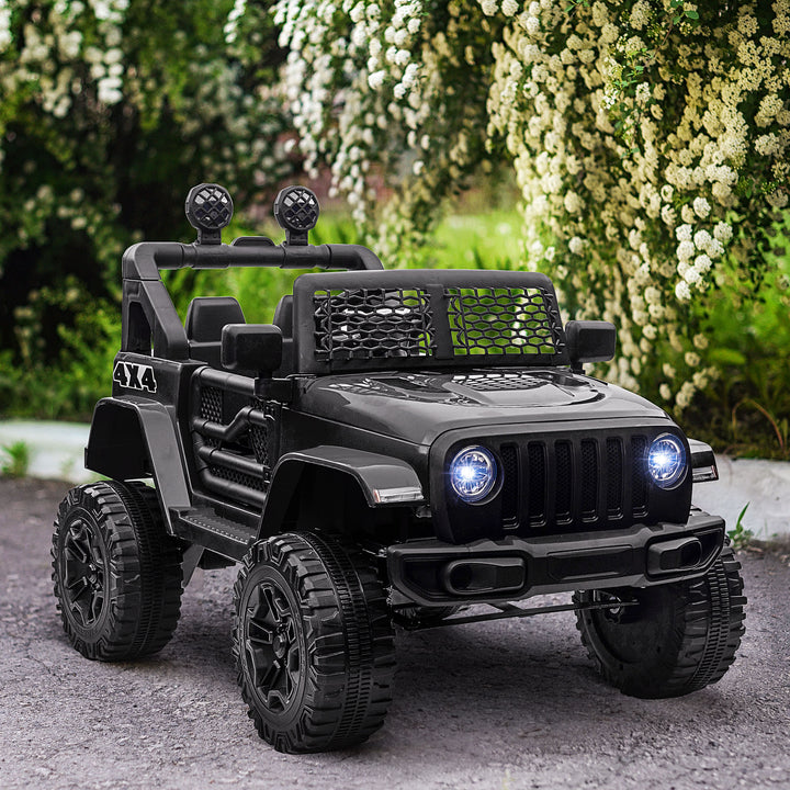 Carro Elétrico para Crianças a partir dos 3 Anos Veículo Todo-o-Terreno com Bateria de 12V 2 Motores Controlo Remoto 2,4G Faróis Buzina Velocidade Ajustável Suporta 30 kg 100x65x72 cm Preto