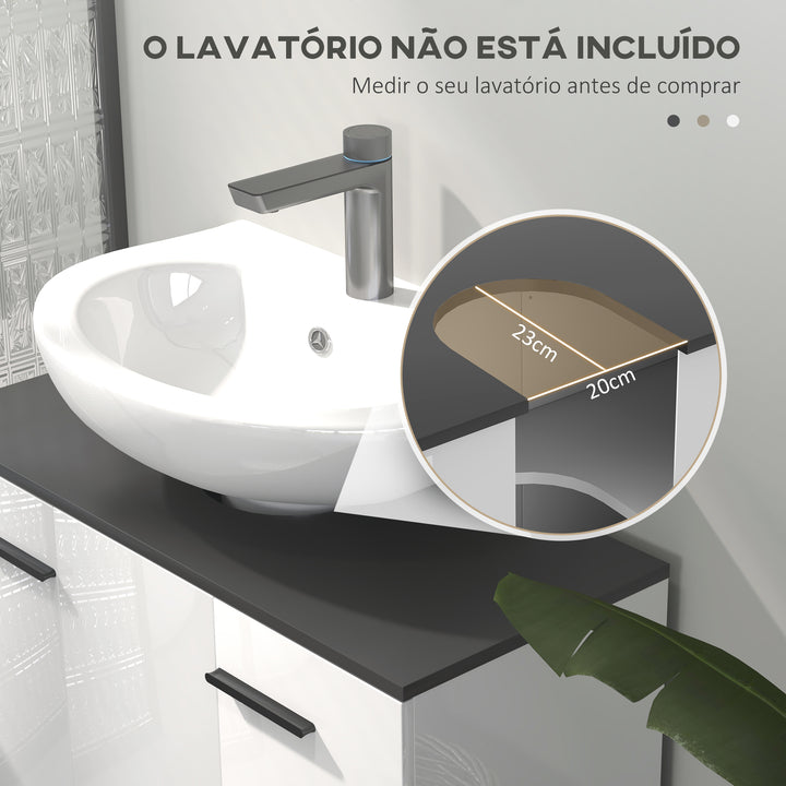 Móvel para Lavatório Pousar Móvel para Lavatório Pedestral Móvel Casa de Banho com 2 Portas e Prateleira Ajustável para Lavatório com ou sem Pedestral 80x34x60 cm Branco Brilhante